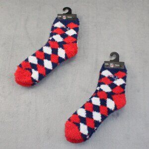 2 Pack New England Patriots NFL  Diamond Sleep Soft "Fuzzy/Cozy" Crew Socks OSFM